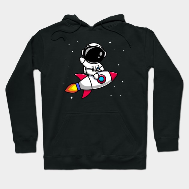 Astronaut Riding Rocket Cartoon Vector Icon Illustration (2) Hoodie by Catalyst Labs